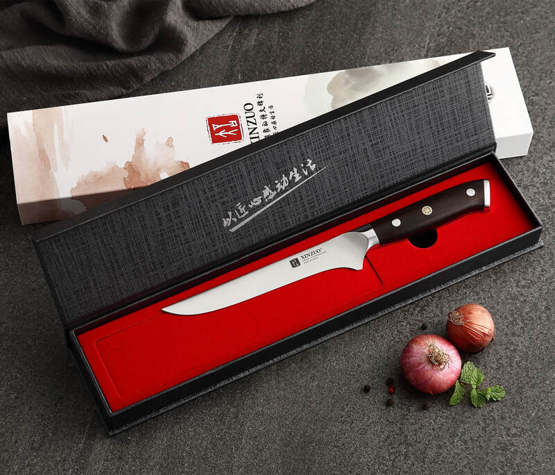 a XINZUO B13S Yu Boning Knife 6“ in a gift box