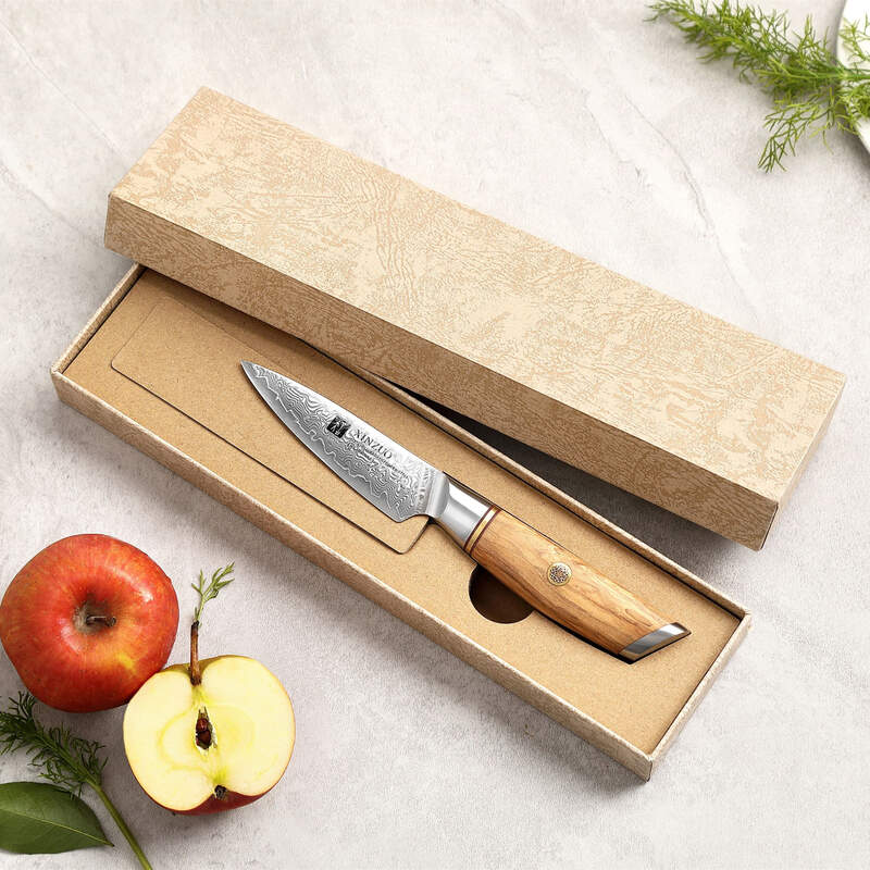 XINZUO B37 Lan Paring Knife 3.5” in a box with apples