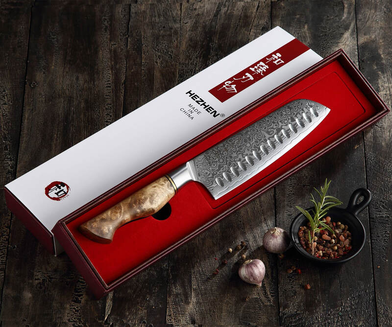 a HEZHEN B30 Santoku Knife 7“ in a gift box