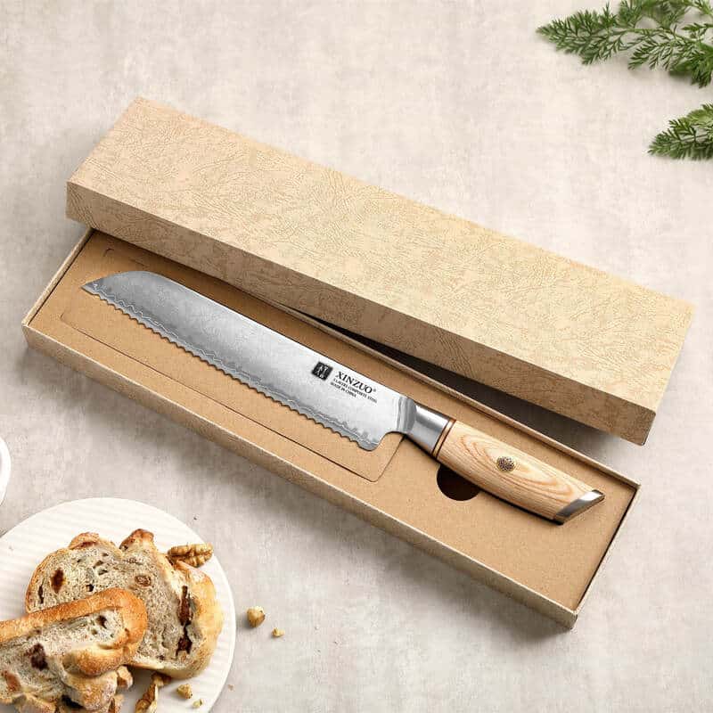 a XINZUO B37S Lan Bread Knife 8.5“ in a gift box