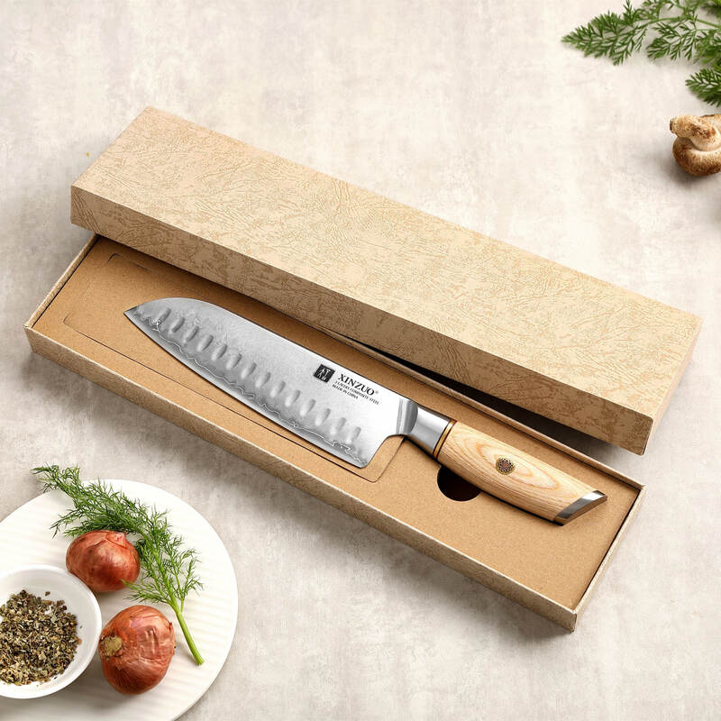 a XINZUO B37S Lan Santoku Knife 7“ in a gift box